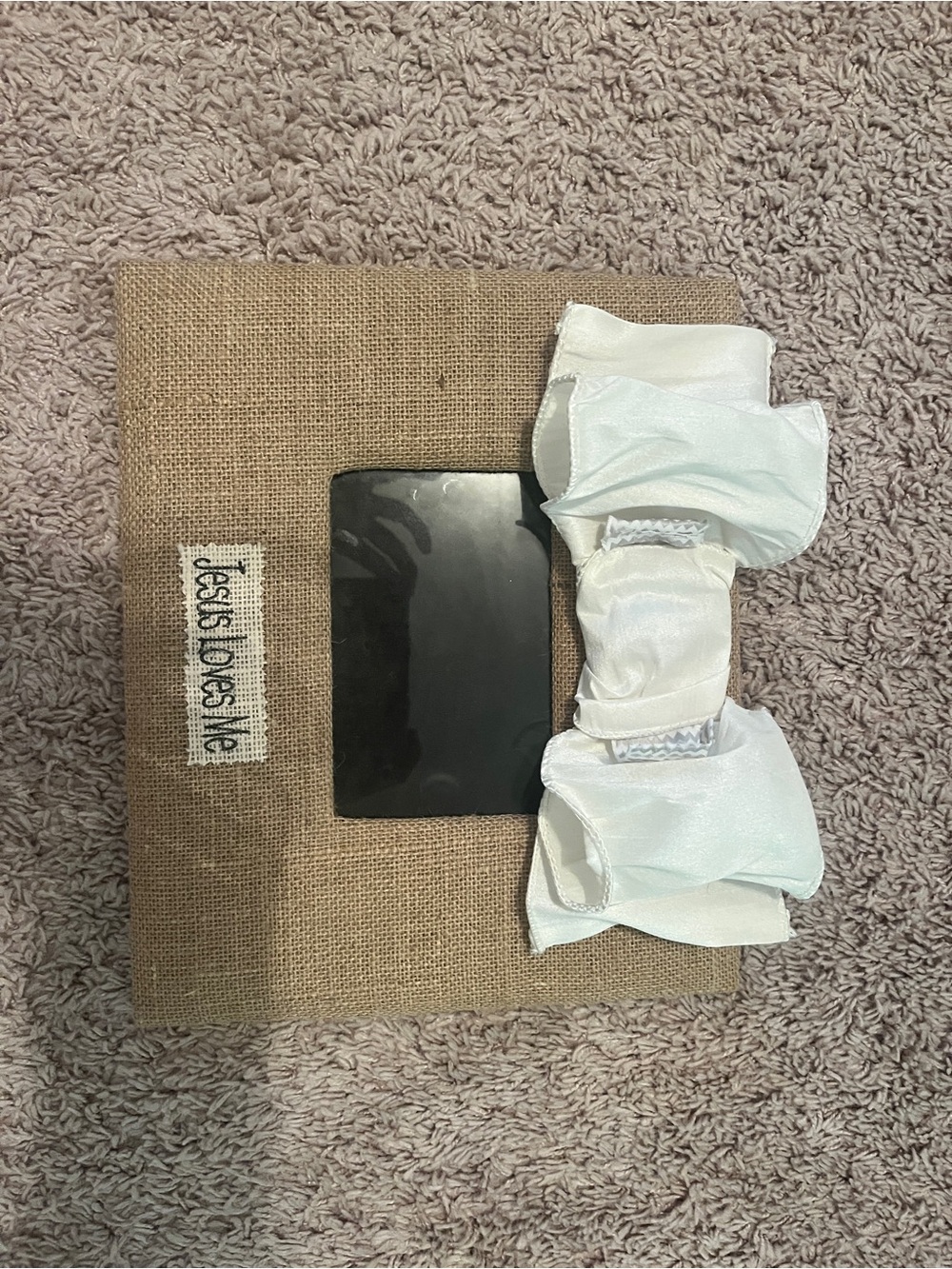 White Bow “Jesus Loves Me” picture frame
